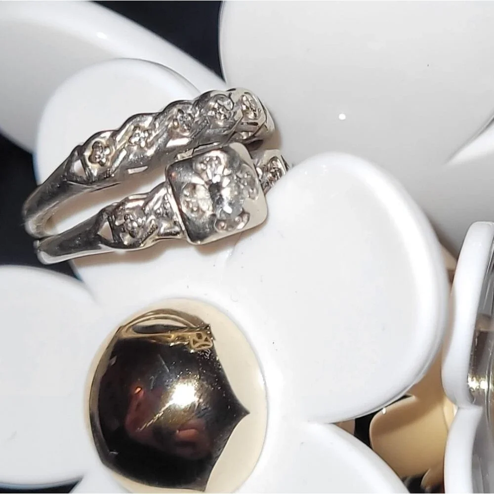 Antique Diamond Wedding Engagement Ring Set
